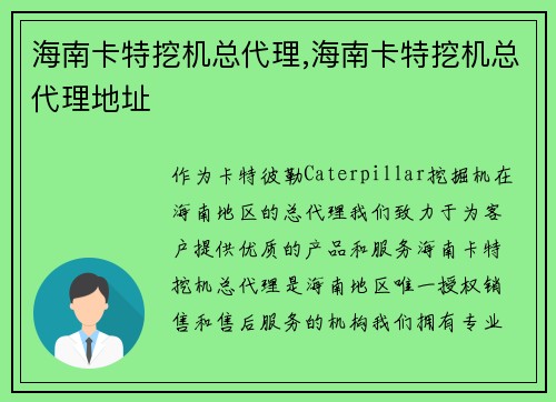 海南卡特挖机总代理,海南卡特挖机总代理地址